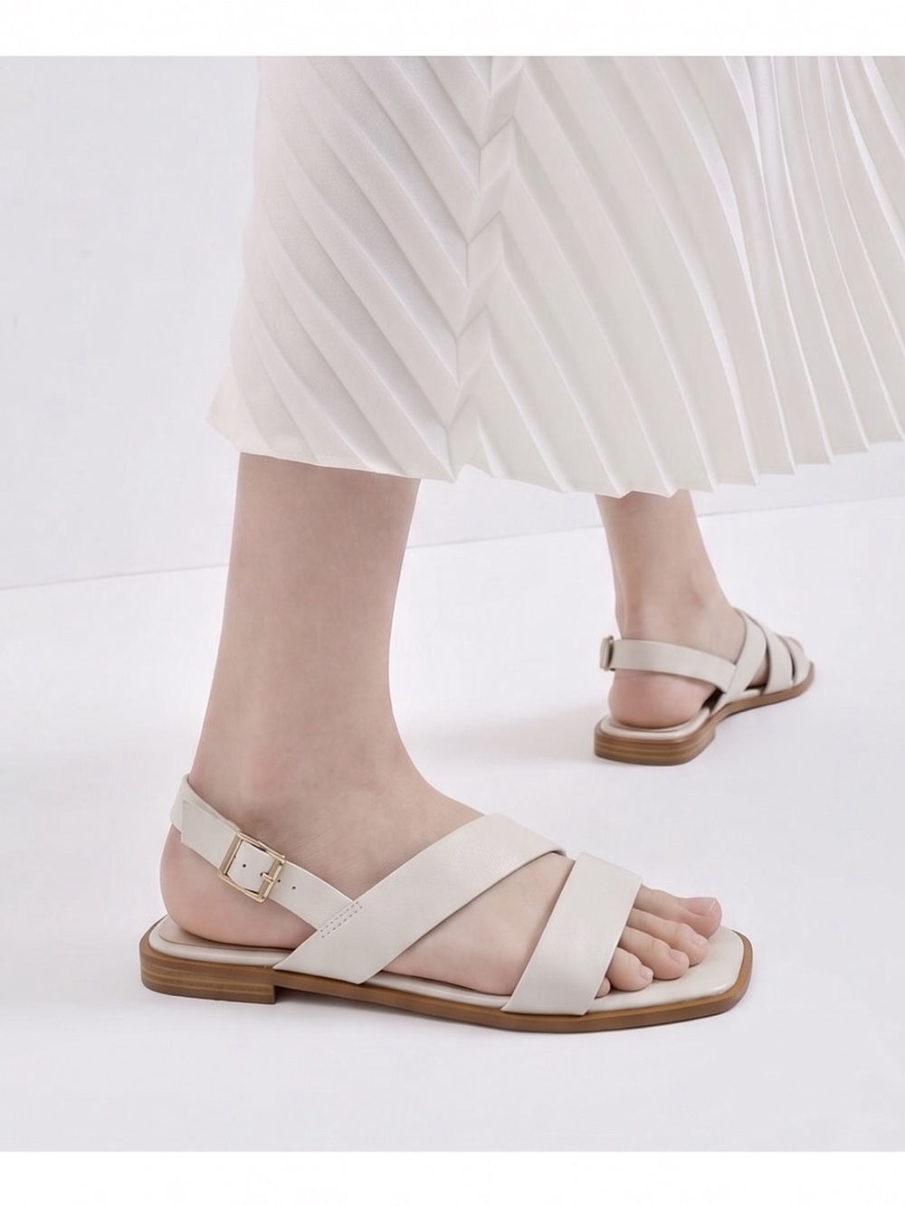 Charles & Keith White Strappy Girls' Sandals with Gold Logo